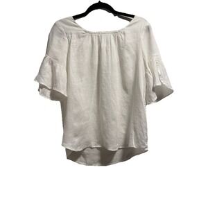 Sundance Linen White Short Sleeve Top Flutter Sleeve Capsule Wardrobe Size Small